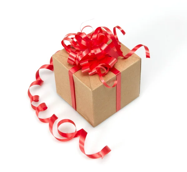 Gift Box whits red ribbon isolated on white — Stock Photo, Image