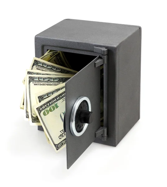 Peníze v otevřené bezpečné — Stock fotografie
