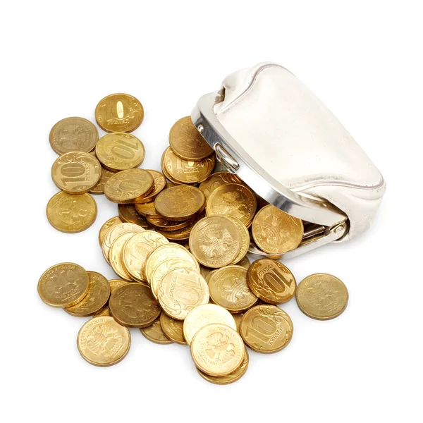 Bolsa aberta com moedas de ouro — Fotografia de Stock