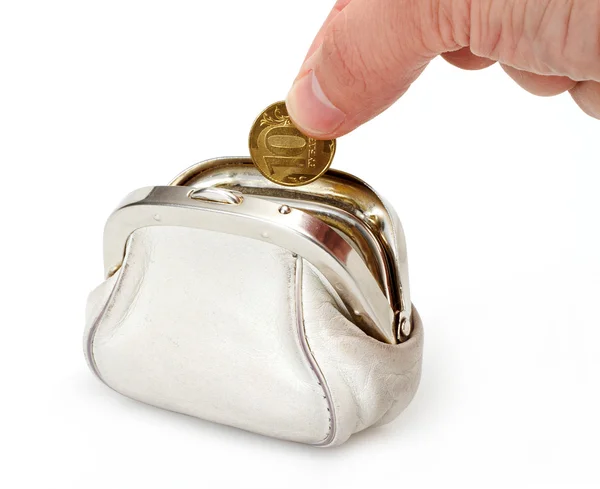 Open white purse with hand — Stock Photo, Image