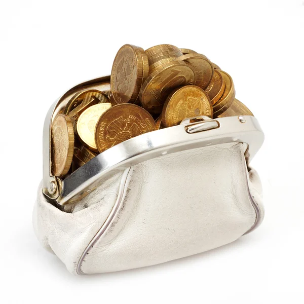Open purse with gold coins — Stock Photo, Image