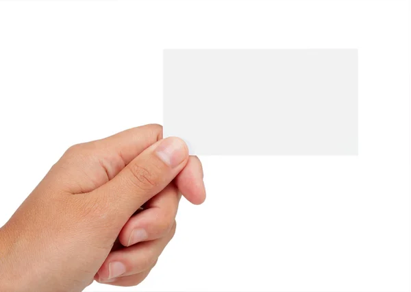 Cartão de visita vazio na mão de uma mulher — Fotografia de Stock