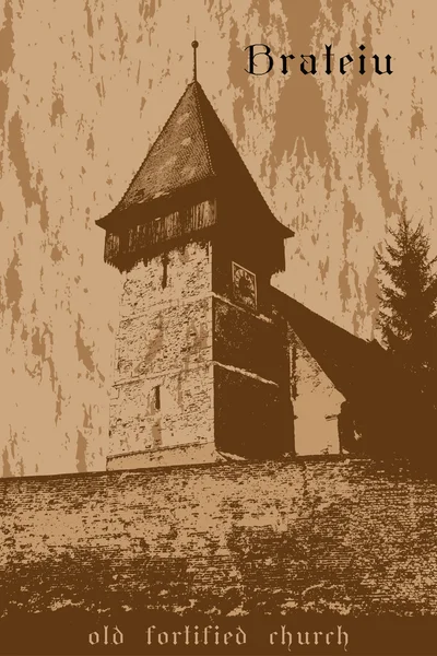 Ilustração gráfica da igreja fortificada Brateiu — Vetor de Stock