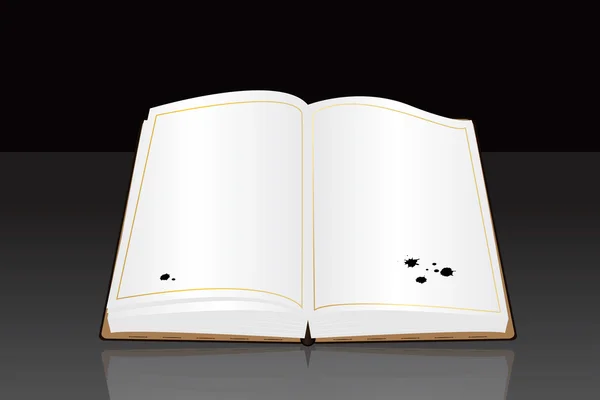 Ilustración gráfica de libro vacío abierto con salpicaduras en la parte superior — Vector de stock