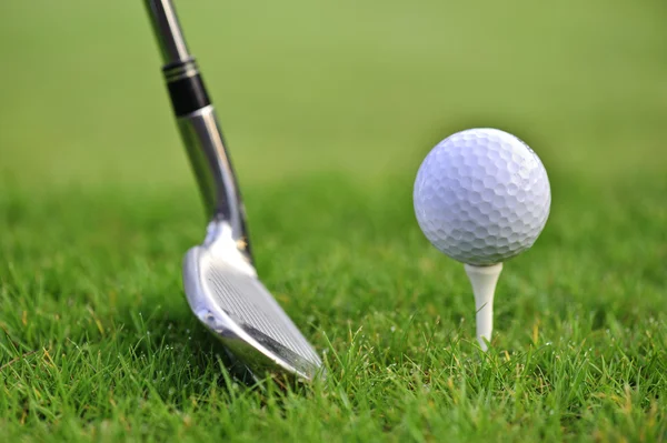 Bola de golfe com pau — Fotografia de Stock