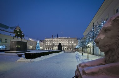 Presidential Palace in Warsaw during winter time clipart