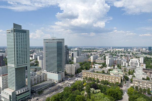 City of Warsaw in Poland aerial view, Srodmiescie Central district