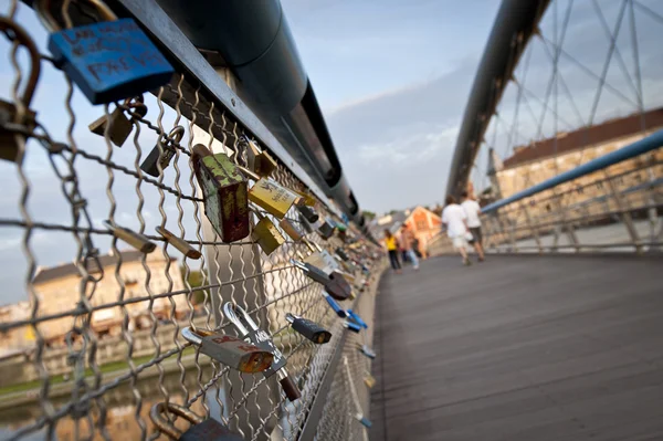 stock image Love padlock on footbridge