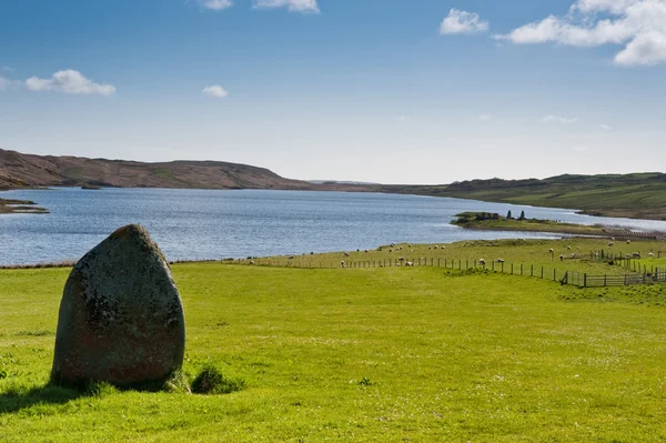 Standing stone and Finlaggan — Stock Photo, Image
