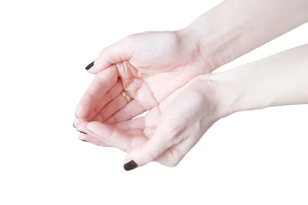 Leere offene Frauenhände isoliert auf weiß — Stockfoto