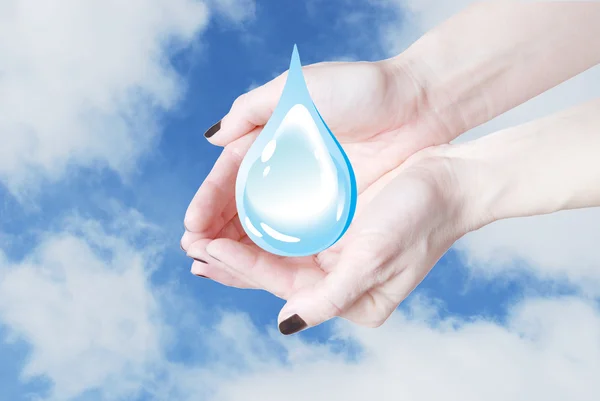 Hände halten Wassertropfen, Umweltschutz — Stockfoto