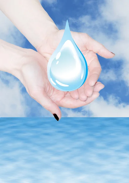 Manos que sostienen gota de agua, protección del medio ambiente —  Fotos de Stock
