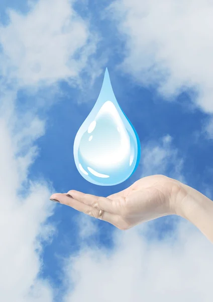 Handen met waterdruppel, bescherming van het milieu — Stockfoto