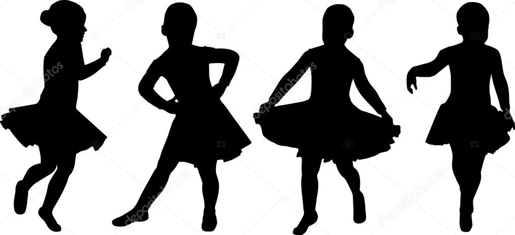 Vector silhouette girl dancing isolated on white background