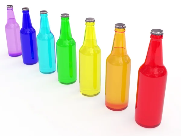 Reihe farbiger Bierflaschen — Stockfoto