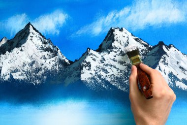 Landscape painting being created clipart