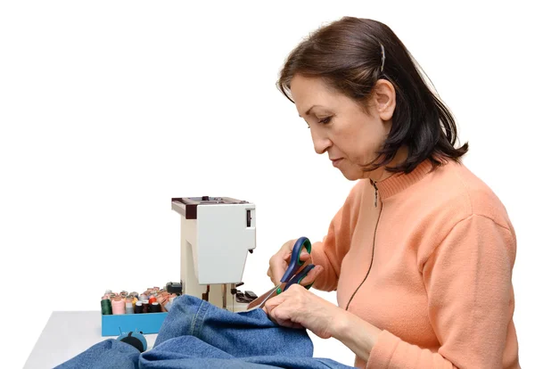 Seamstress during work, isolated — Stock Photo, Image