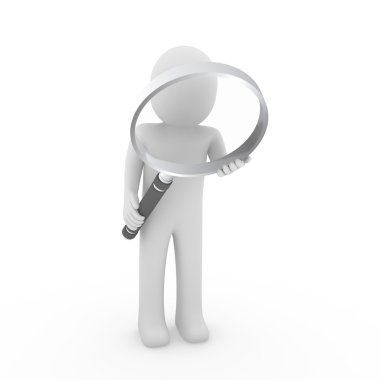 3d man search magnifying glass clipart