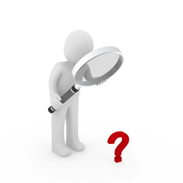 3d magnifying glass question mark red — Stock Photo, Image