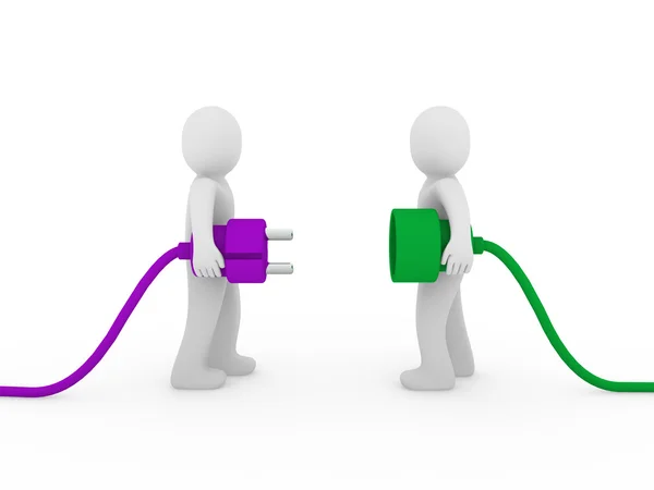 3d men plug purple green — Stock Photo, Image