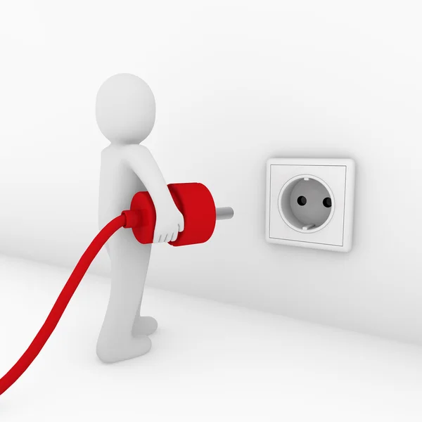 3d man plug socket red — Stock Photo, Image