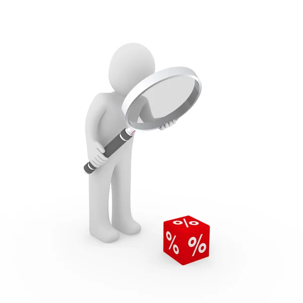 3d man sale cube loupe percent — Stock Photo, Image