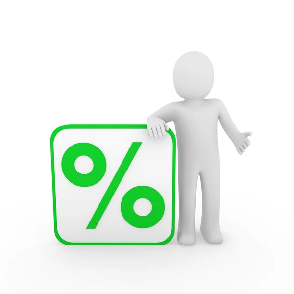 3d homem venda porcentagem verde — Fotografia de Stock