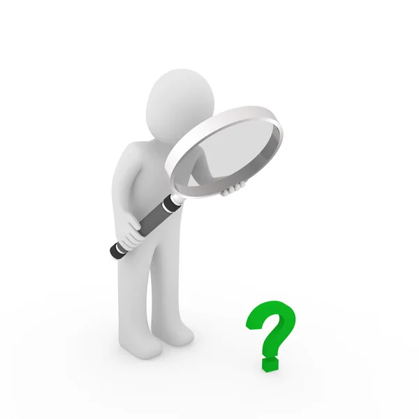 3d magnifying glass question mark green — Stock Photo, Image