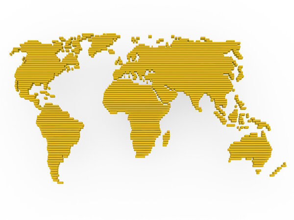 World map gold yellow