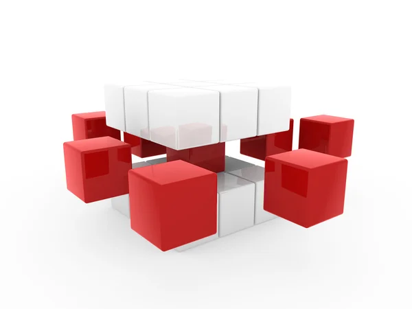 3D kocka-piros fehér — Stock Fotó