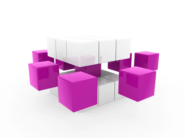 3-й куб фиолетовый белый — стоковое фото