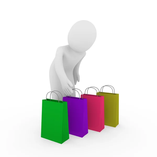 3D człowiek sprzedaż torba na zakupy — Zdjęcie stockowe