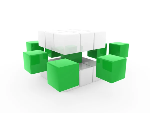3d cubo verde branco — Fotografia de Stock