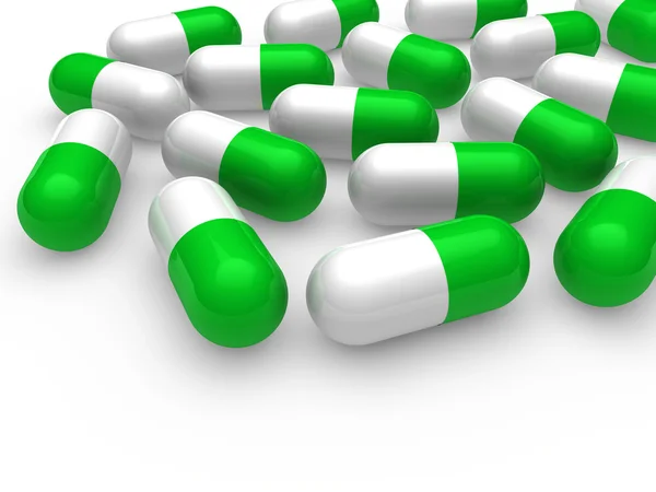 3d pill green white — Stock Photo, Image
