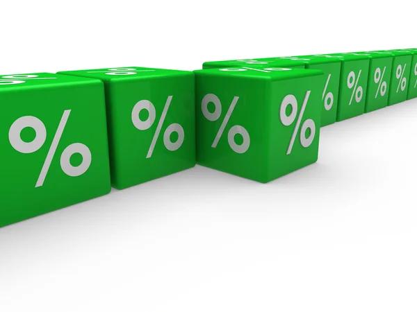 3D kostka procento zelených prodej — Stock fotografie
