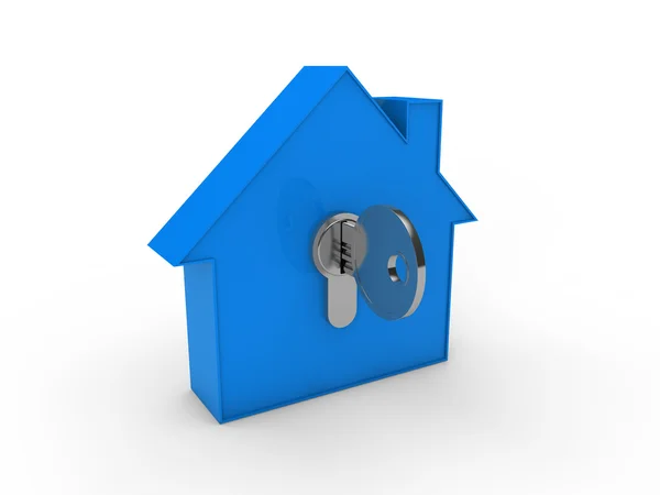 3D ключ от дома синий — стоковое фото