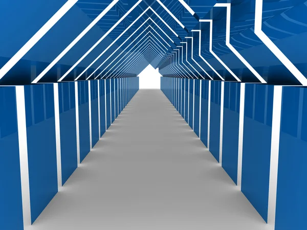 3d casa túnel azul — Fotografia de Stock