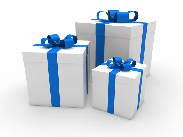 3D present box blå vit — Stockfoto