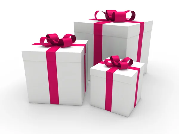3D dárkové krabice růžová bílá — Stock fotografie