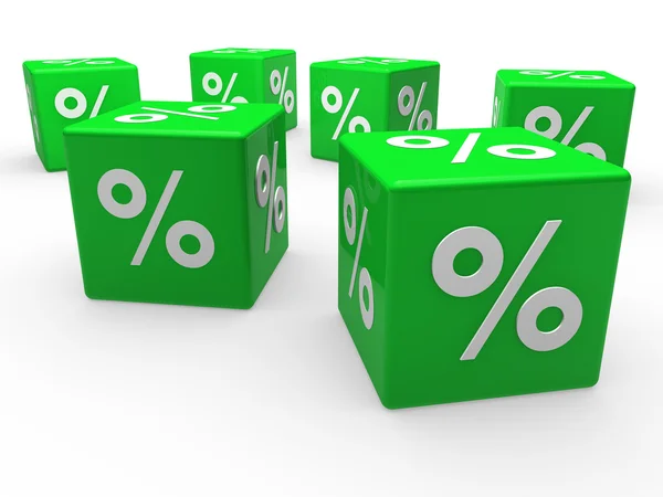 3D-groene verkoop kubus percentage — Stockfoto