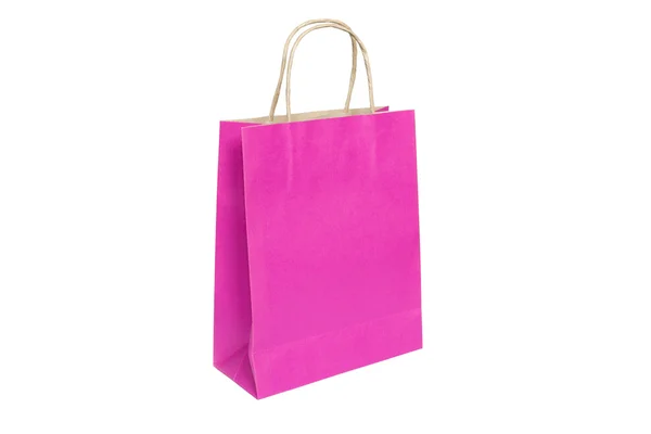 Розовый бумажный пакет готов к покупкам, изолирован на белом фоне — стоковое фото