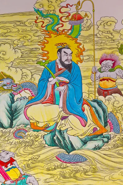 Tradição pintura chinesa na parede do templo chinês Imagens Royalty-Free