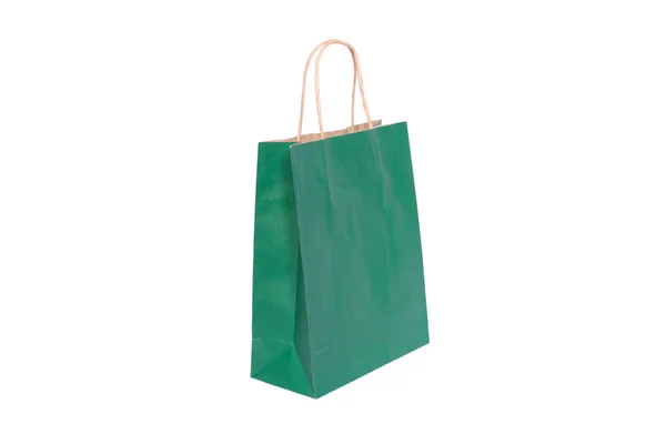 Sac en papier vert prêt pour le shopping, isolé sur fond blanc — Photo