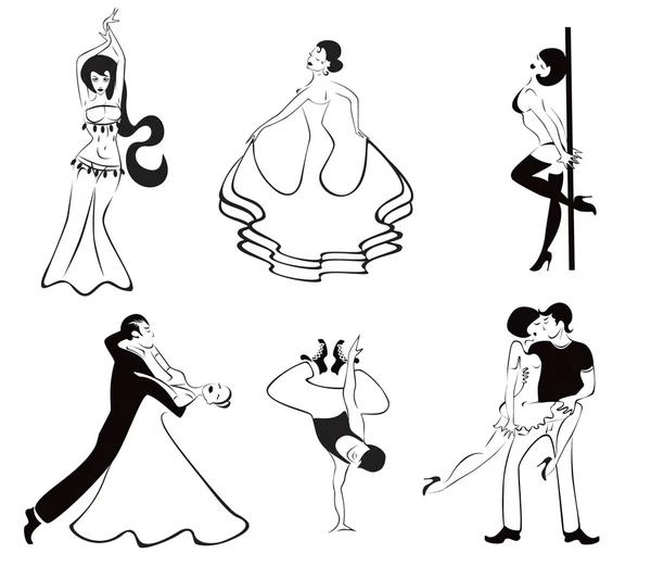 Иллюстрация шести основных танцевальных направлений — Wektor stockowy
