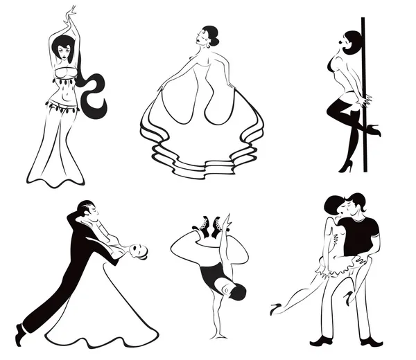 Иллюстрация шести основных танцевальных направлений — Stock vektor