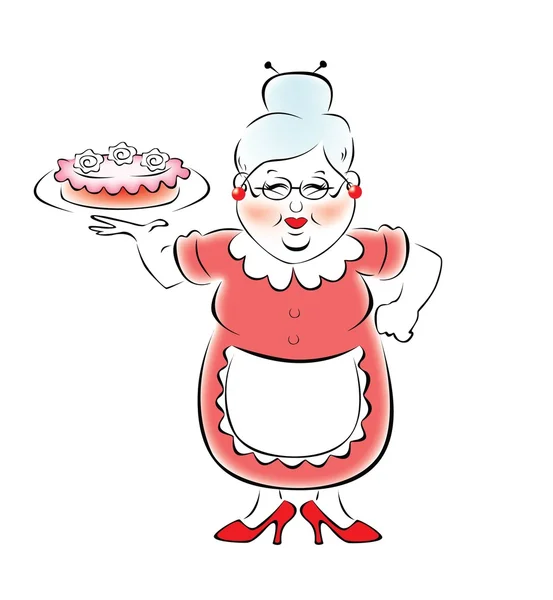 Бабушка испекла вкусный тортик. — Stok Vektör