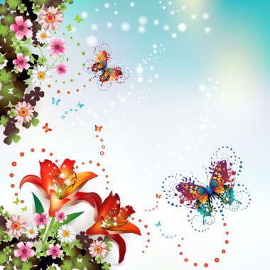 Butterflies and flowers clipart