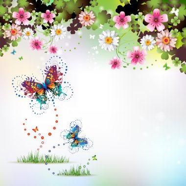 Butterflies and flowers clipart