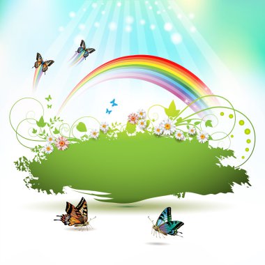 Green background with flowers clipart