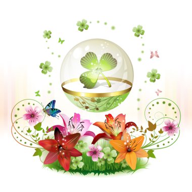 Clover in glass globe clipart